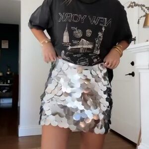 Blu Pepper Silver Disc Sequin Mini Skirt